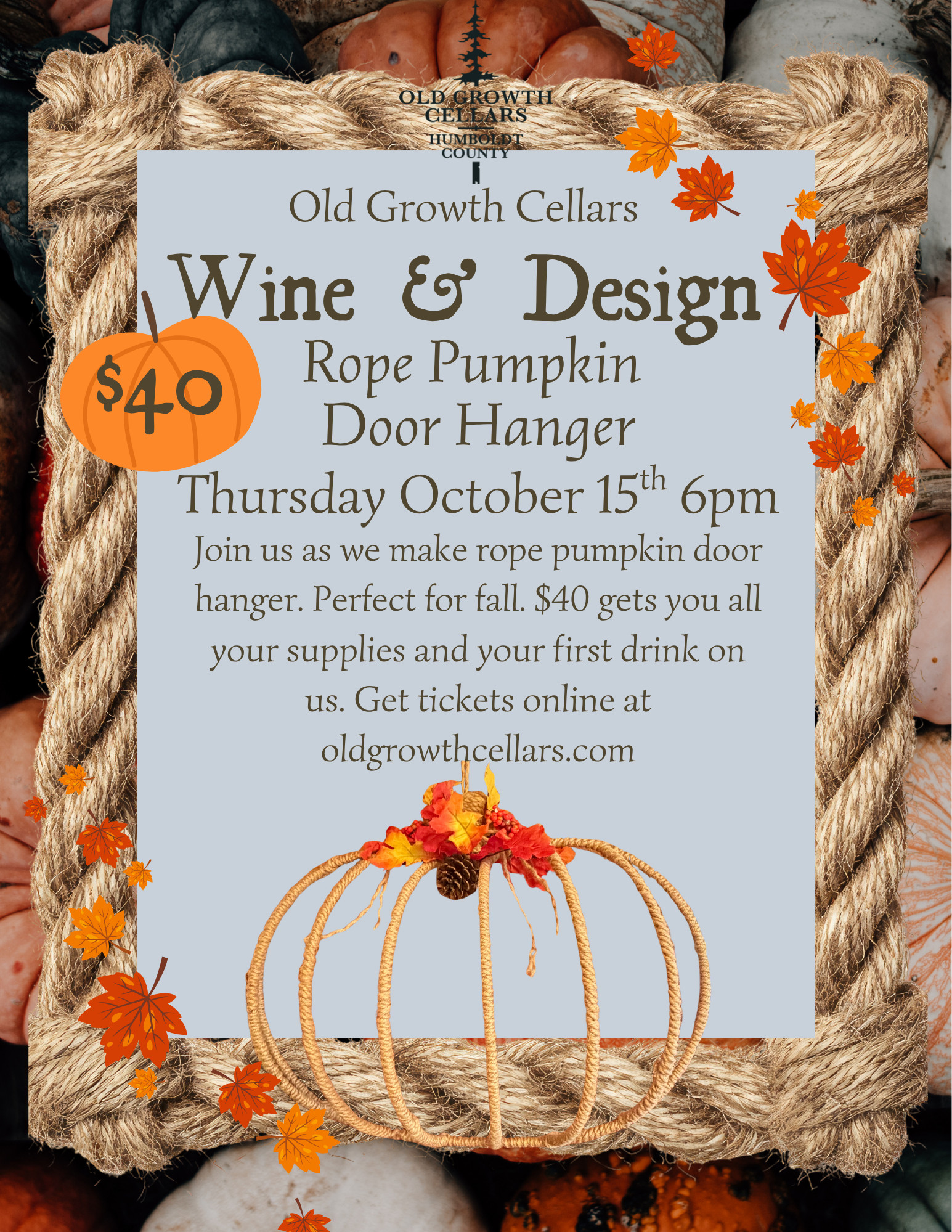 Wine & Design Series-Rope Pumpkin Door Hanger